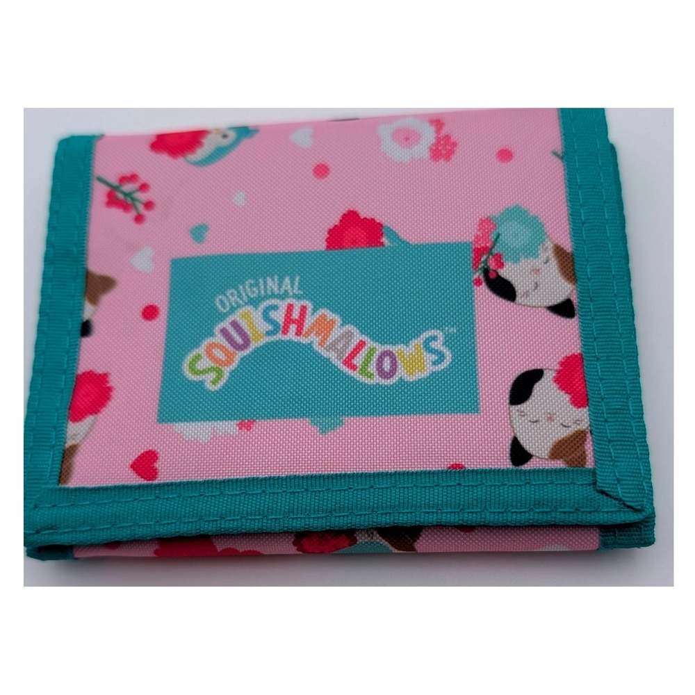 Squishmallows Trifold Wallet Pink Cam Cat Winston Owl Canvas Hook and Loop Teal
